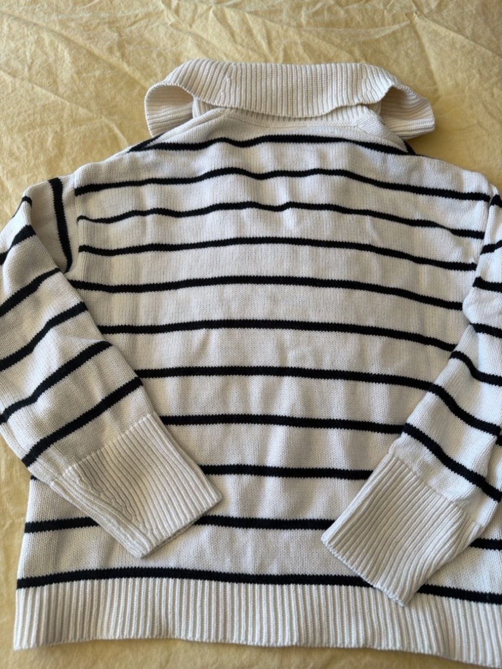 Nordstrom Striped Sweater Cotton Cashmere Cream Black XS Collared V Neck - Picture 2 of 5